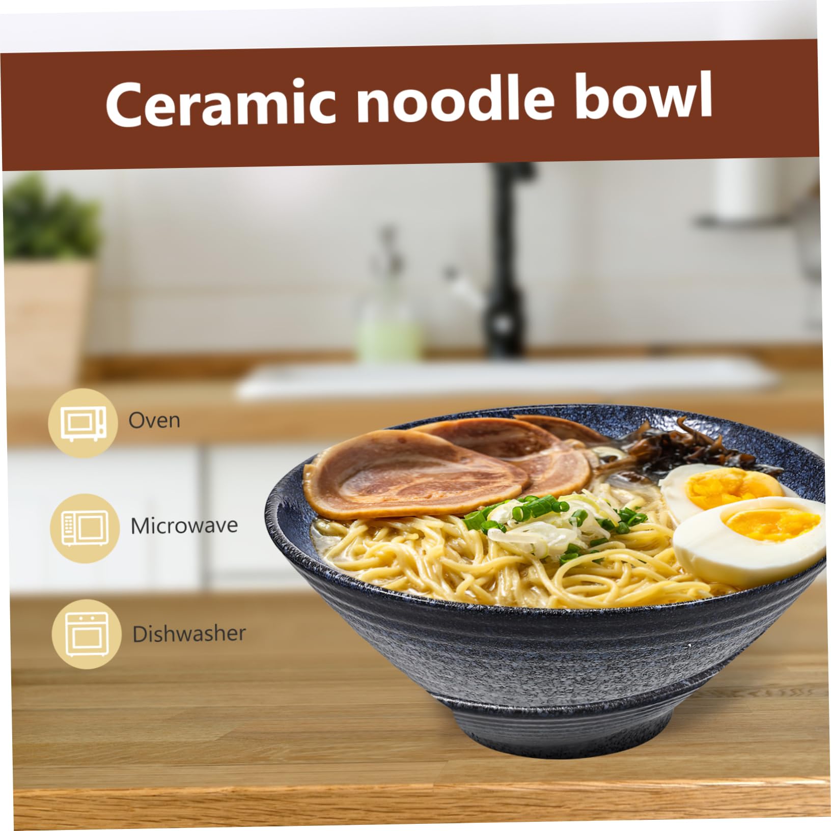 Ensemble Bol De Nouilles Ramen 23 Cm En Céramique Avec Cuillère En Bois Anti-fuite Et Baguettes En Bois De Wings D'aile, Design Antidérapant, Pour Maison Et Restaurant, Set 3 Pièces