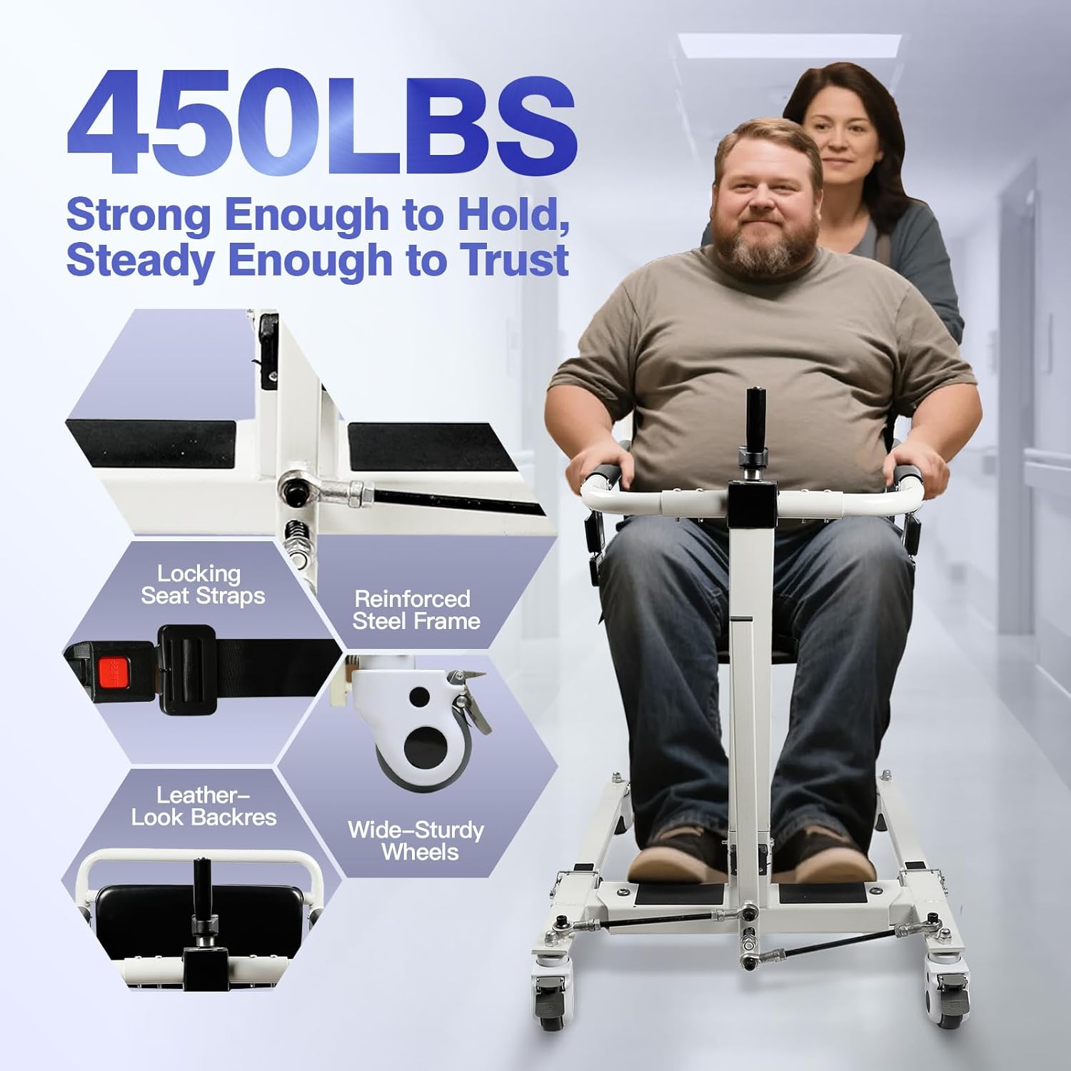 5 in 1 Foldable Patient Lift Transfer Chair with Removable Split Seat, Patient Lift Wheelchair, Adjustable Height Lift Nursing with 4 Casters for Caregivers Home Seniors, Max Load 440Lbs