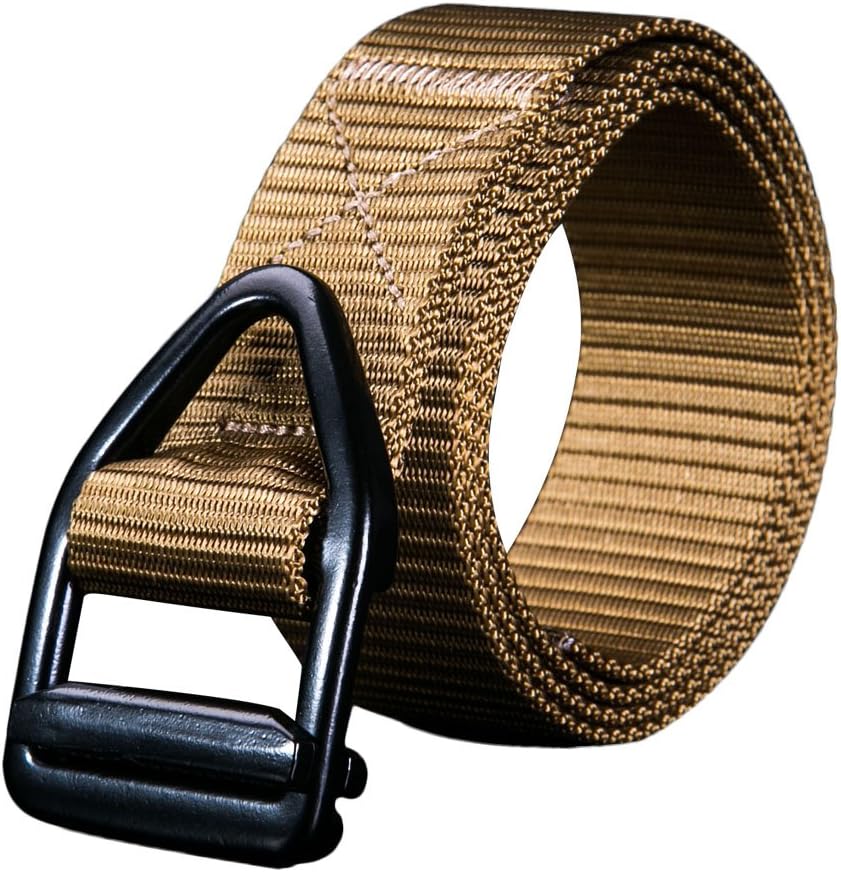 Men's Nylon Material Tactical Belt (Brown, Large)