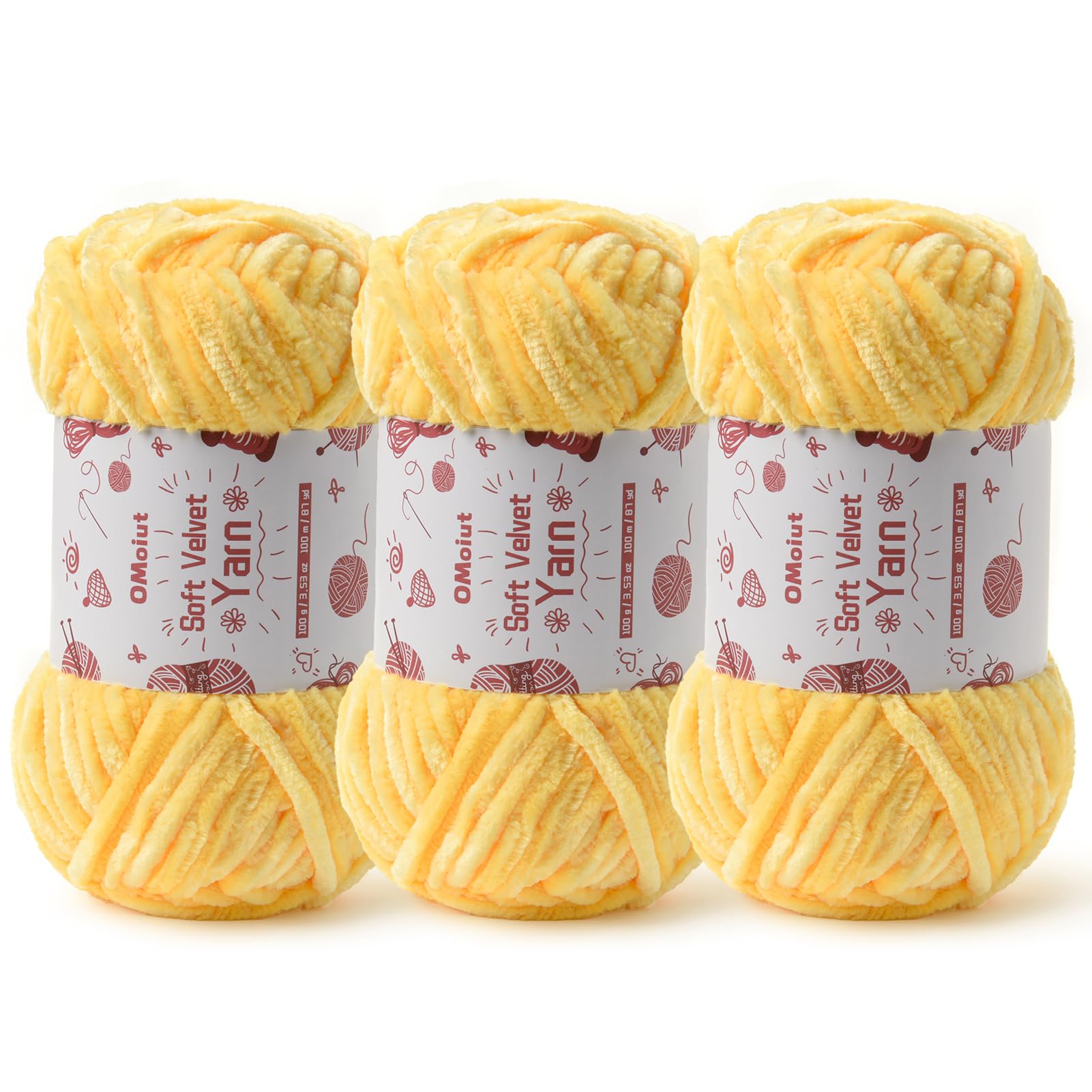 3x100g Fluffy Velvet Chenille Yarn for Crocheting and Knitting, 3x87.4yd Baby Yarn for Crocheting Soft, Crochet Chunky Yarns Amigurumi Yarns（Pale