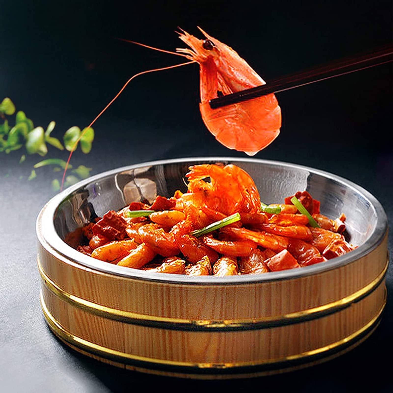 Miska do ryżu sushi z wewnętrzną umywalką ze stali nierdzewnej, Hangiri Sushi Oke pojemnik do mieszania ryżu, 31 cm/12,2 cala karbonizowany kolor, jasny kolor