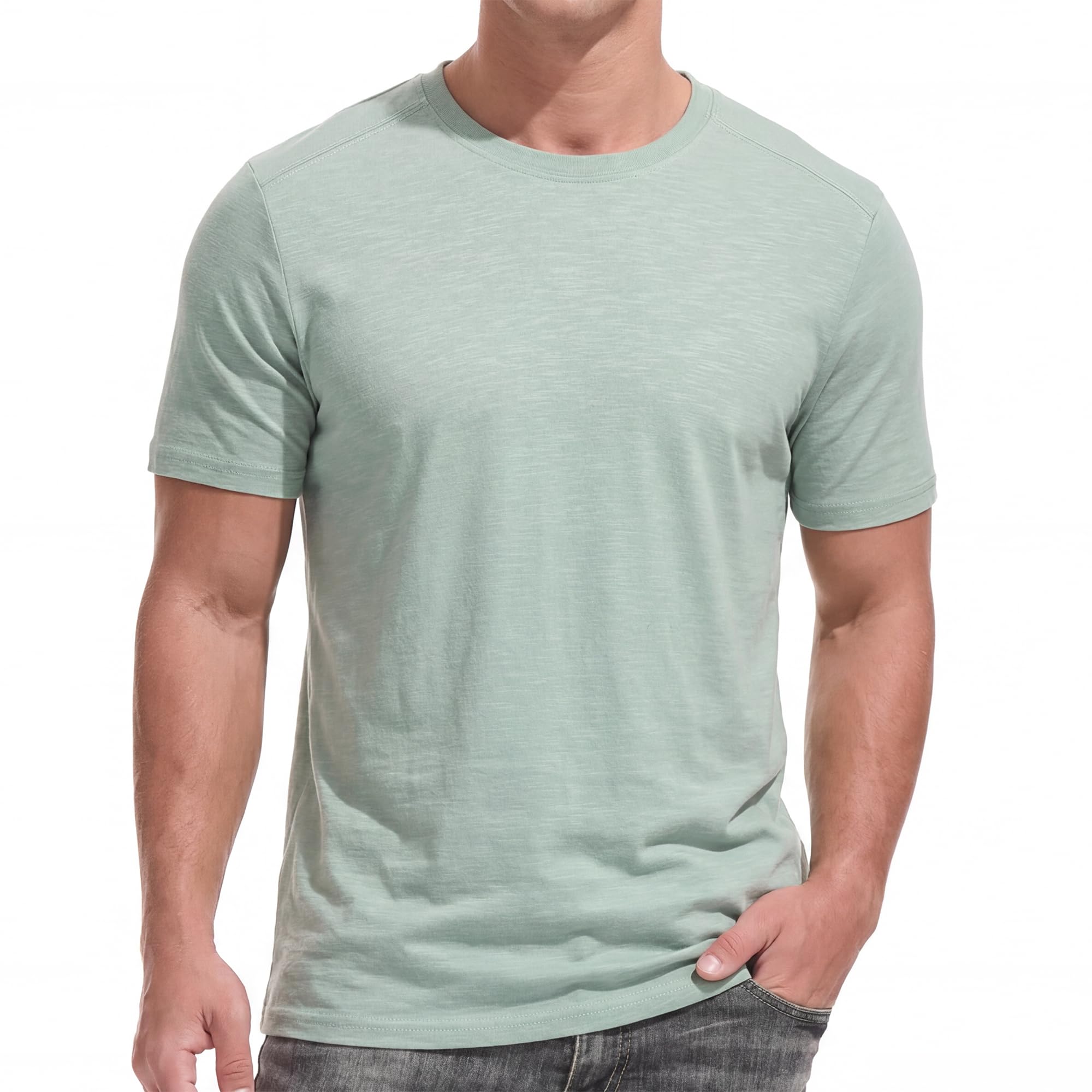 MRING für Herren 95% Baumwolle Sommer Einfarbig Basic Top Männer Kurzarm T-Shirt
