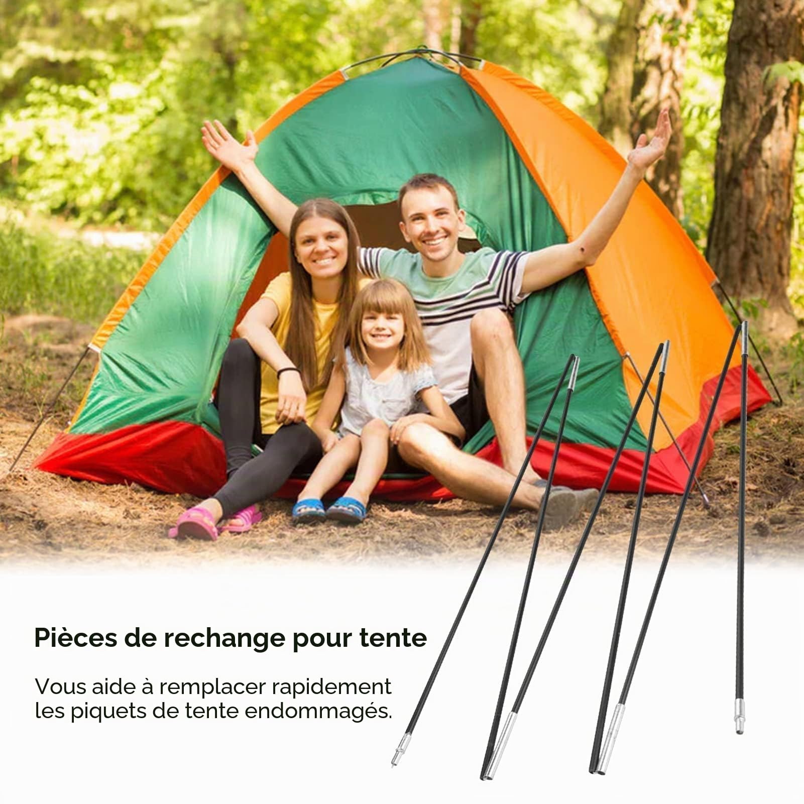 Arceaux De Tente, 2 Pièces Mât De Tente Tige, Poteau De Tente Mât De Tente Accessoires De Remplacement Barre Tige De Support Pliable pour Camping Randonnée