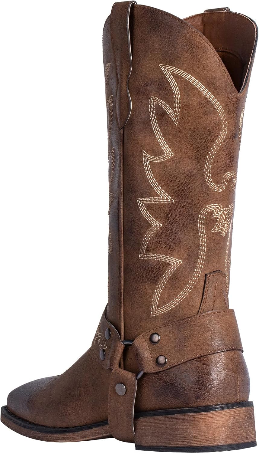 SheSole Ladies Fashion Strap Cowboy Boots for Women Square Toe Mid Calf Western Cowgirl Boots - Image 7