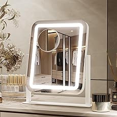 19.6"x15.7" Vanity Mirror with Lights, Large Lighted Mirror, LED Makeup Mirror with 3-Color Dimmable Modes and Smart Touch Control, Perfect for Desk or Bedroom, Vanity Desk Tabletop Makeup, White