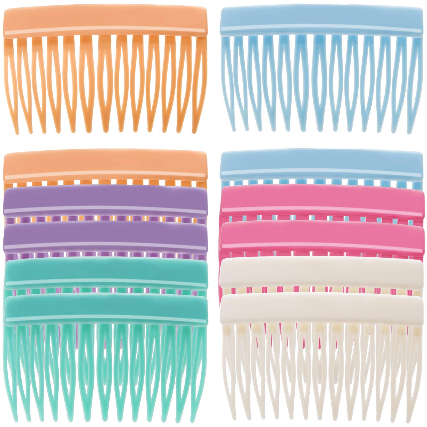 RC ROCHE ORNAMENT 12 Pcs Womens Girls Classic Side Slide Comb Premium Hair Accessory Pin Wide Teeth Solid Plastic Combs Bridal Pins Beauty Fashion Accessories, Medium Pastel Multicolor