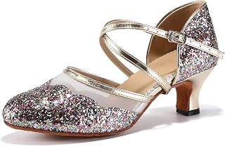 HROYL Women Close Toe Sequin Latin Salsa Ballroom Dance Shoe 267 | Closed Toe,Low Heel,Tango ,Waltz ,Cha Cha, Practice, Performance, Wedding Dancing Shoes