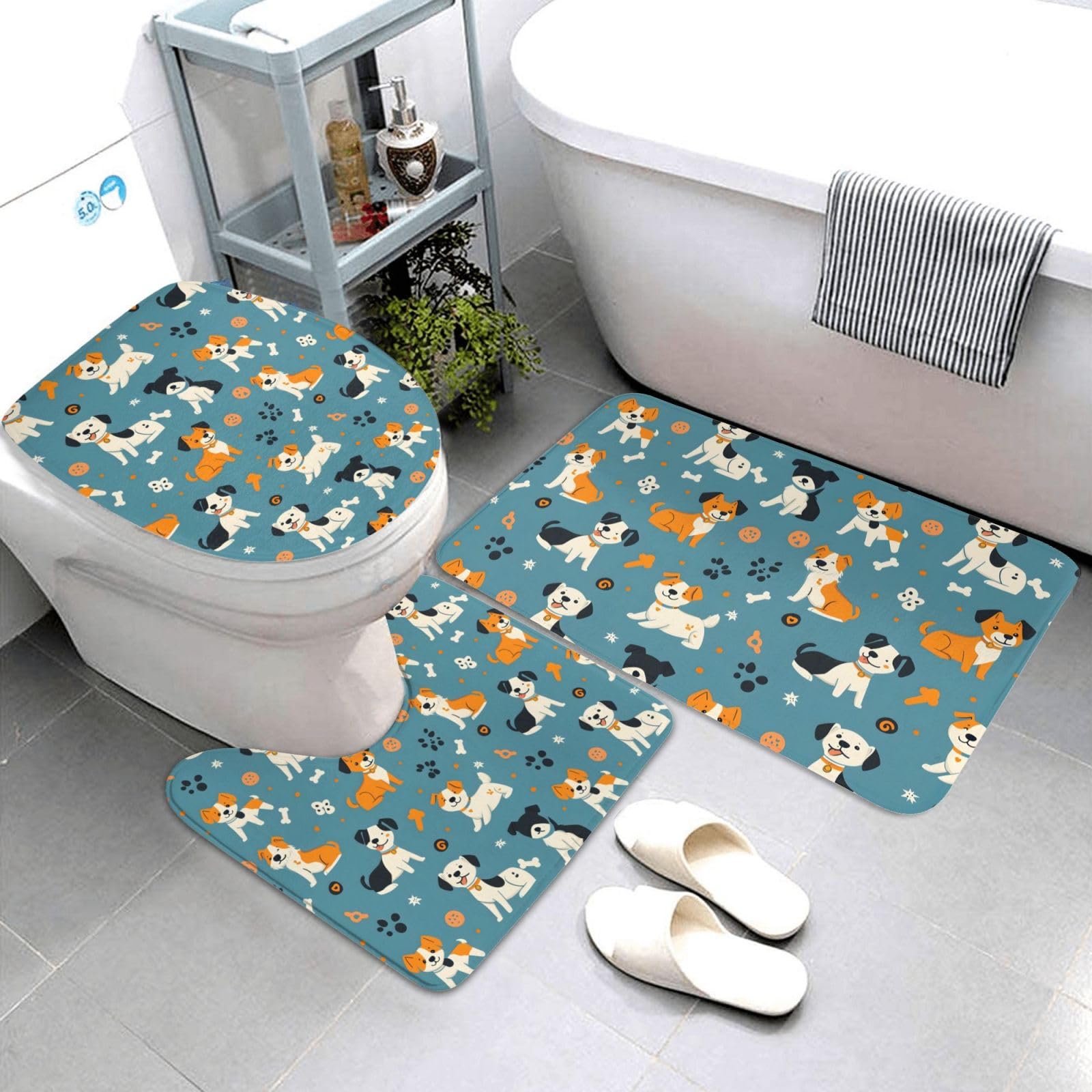 Tapis de contour de toilette en forme de U et tapis de bain lavables au motif chien mignon