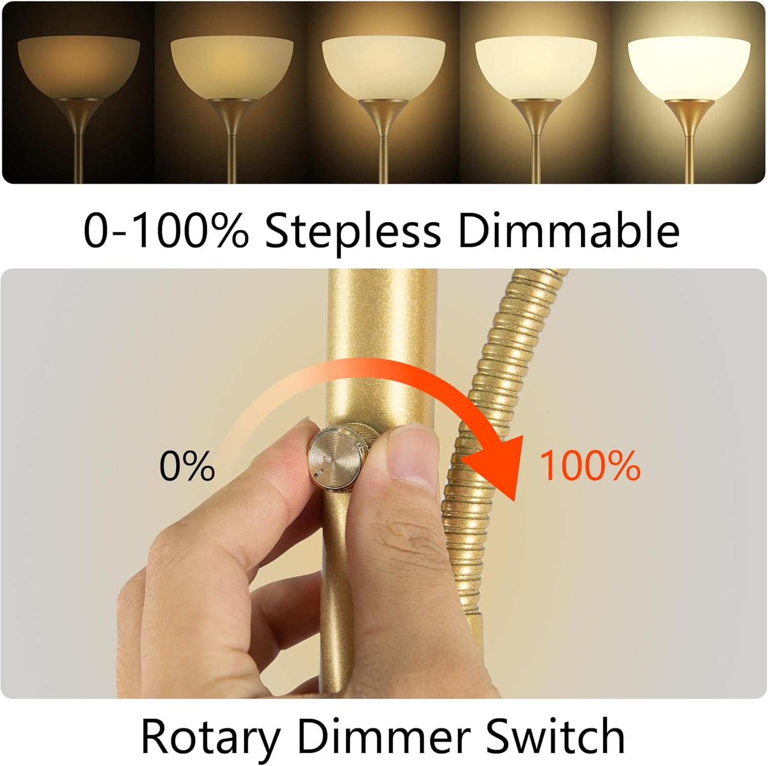 Floor Lamp, Standing lamp, Stepless Dimming Brightness, Included 9W and 5W LED Bulbs, Lamp for Living Room, Bedroom, Office, Reading