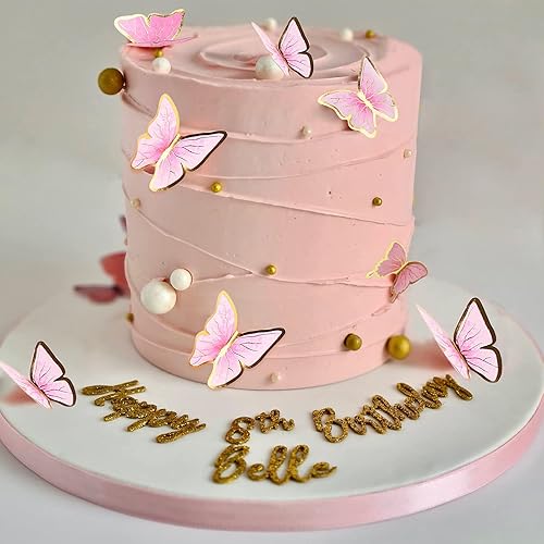 Miniatura 6 de 60 piezas de decoración de mariposa para cupcakes, decoración de fiesta de cumpleaños, decoración de pastel de mariposa azul dorado 3D para niñas y