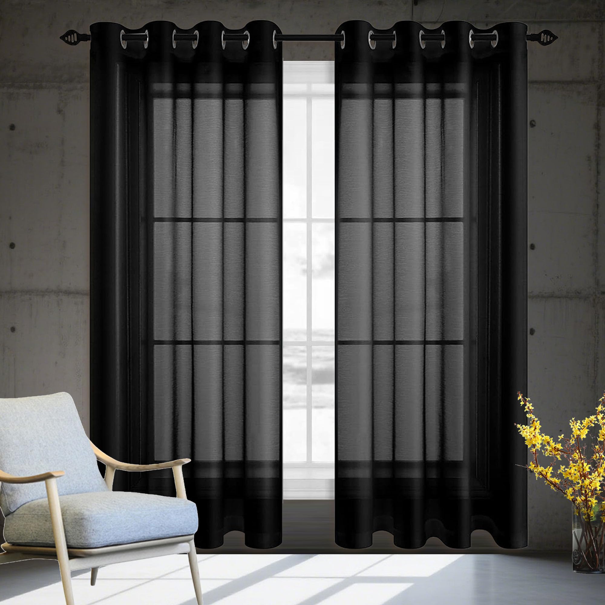 Rideau voilage 120 x 215 noir pour atténuer le soleil et supprimer le vis-à-vis de la rue