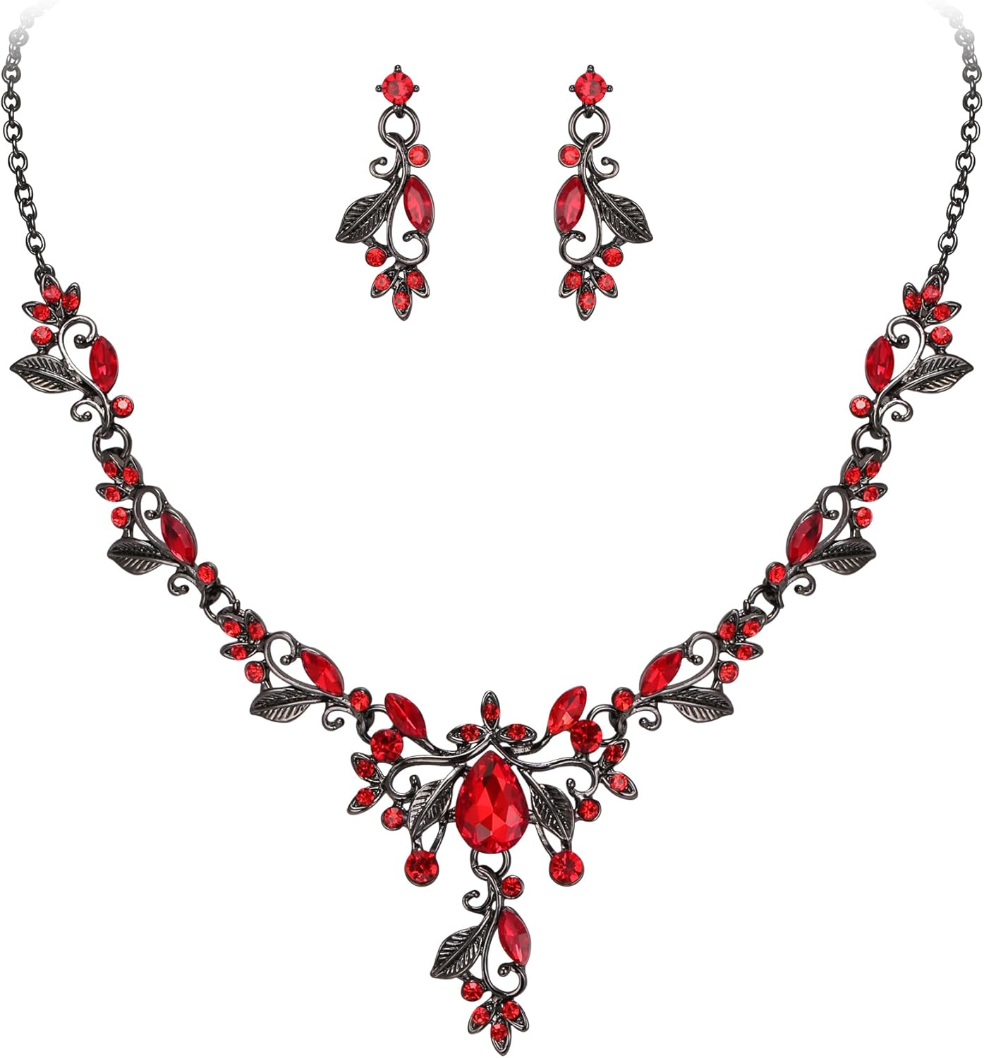 EVER FAITH Wedding Jewelry Sets for Bride, Austrian Crystal Gorgeous Cluster Floral Vine Leaf Marquise Teardrop Necklace Earrings Set for Women