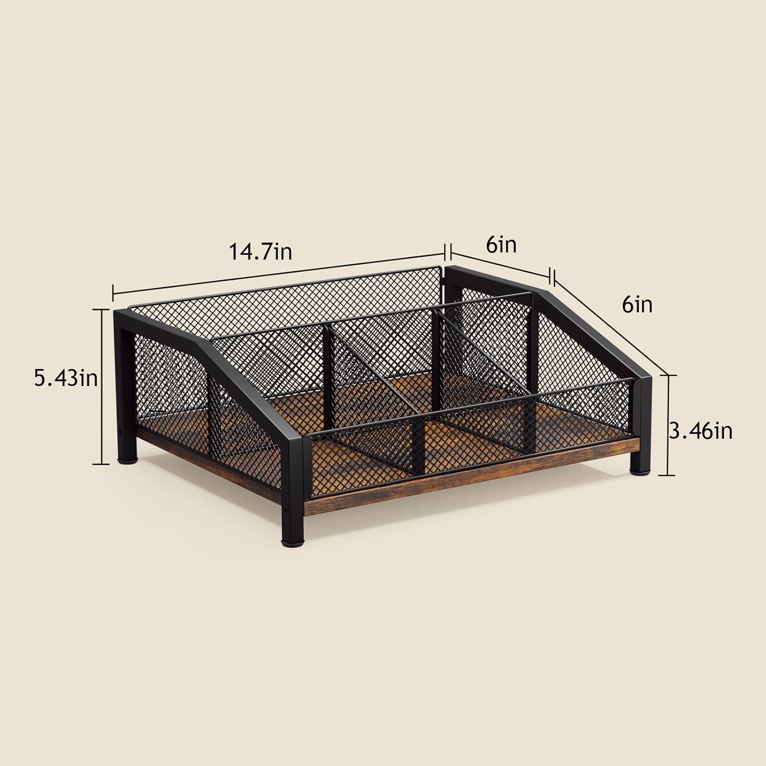 Homsorout Coffee Station Organizer - coffee bar Organizer with Removable Dividers for Pods Condiment Syrup Tea Cups Stirrers - Brown