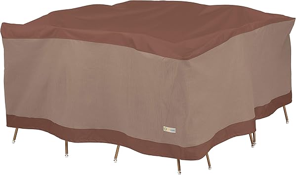 طاولة فناء مربعة مقاومة للماء مقاس 76 بوصة من DUCKCOVERS مع غطاء للكراسي، غطاء طاولة خارجي