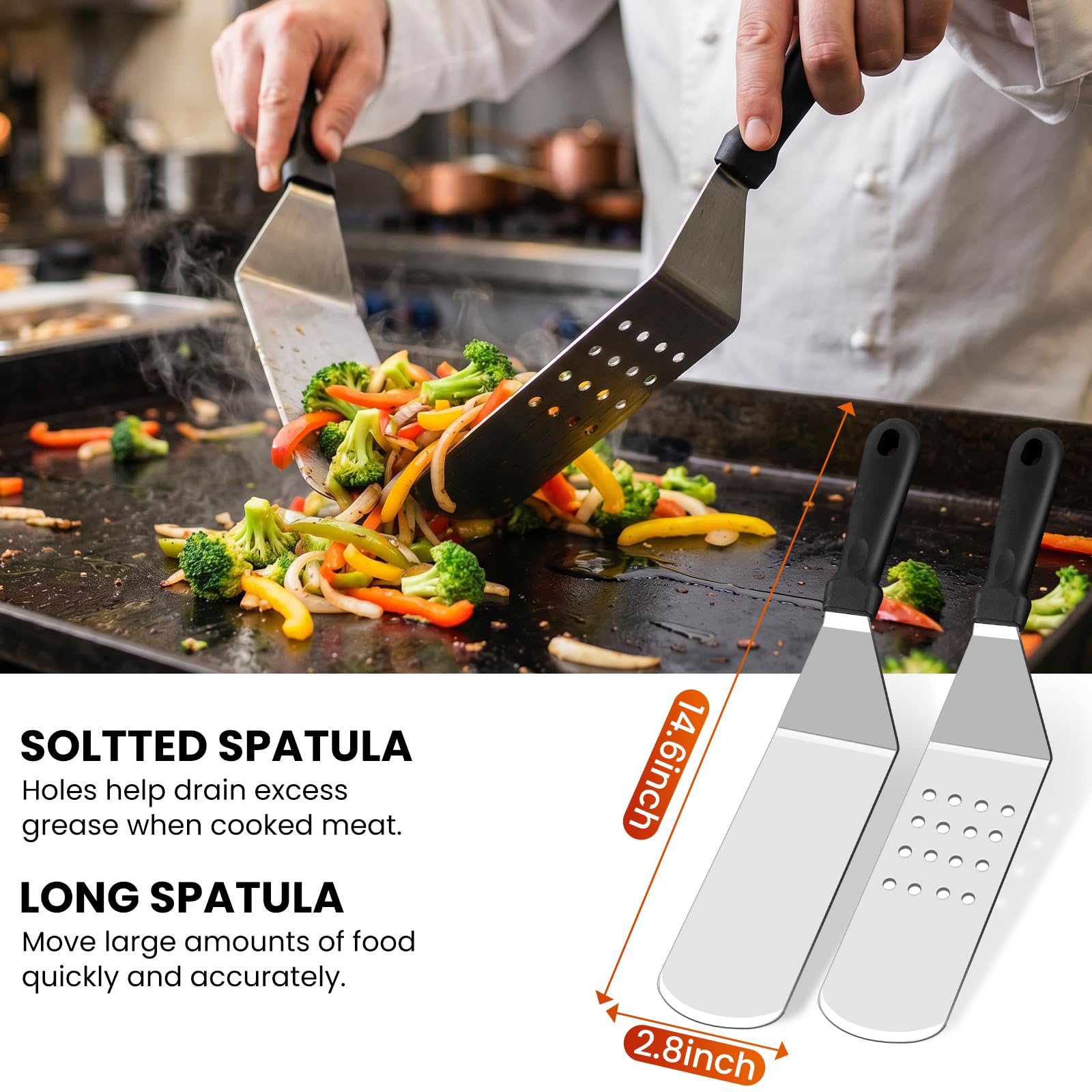 Zestaw akcesoriów do grilla, 144 szt., zestaw narzędzi do grilla Blackstone i Camp Chef, profesjonalny zestaw szpatułek do grilla z osłoną do smażenia, szpatułką, skrobakiem, butelką, szczypcami,