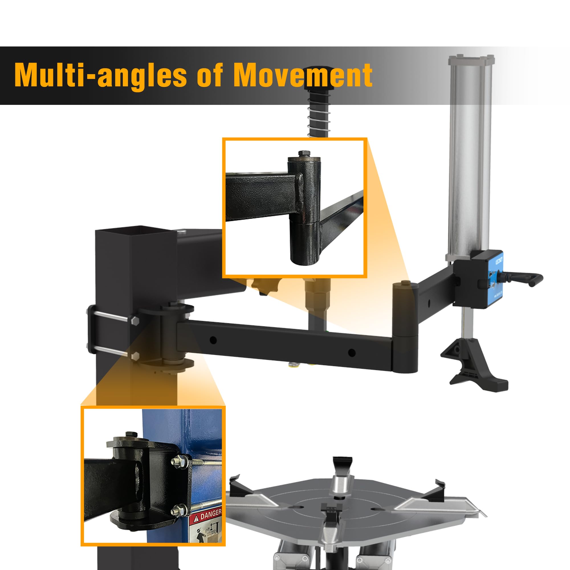 VECONOR Tire Machine Assist Arm-Semi Tire Changing Tool-Helper Arm for Tire Remove-Replaceable Air Adapters,Pneumatic Powered,Rustproof,Quick Changing