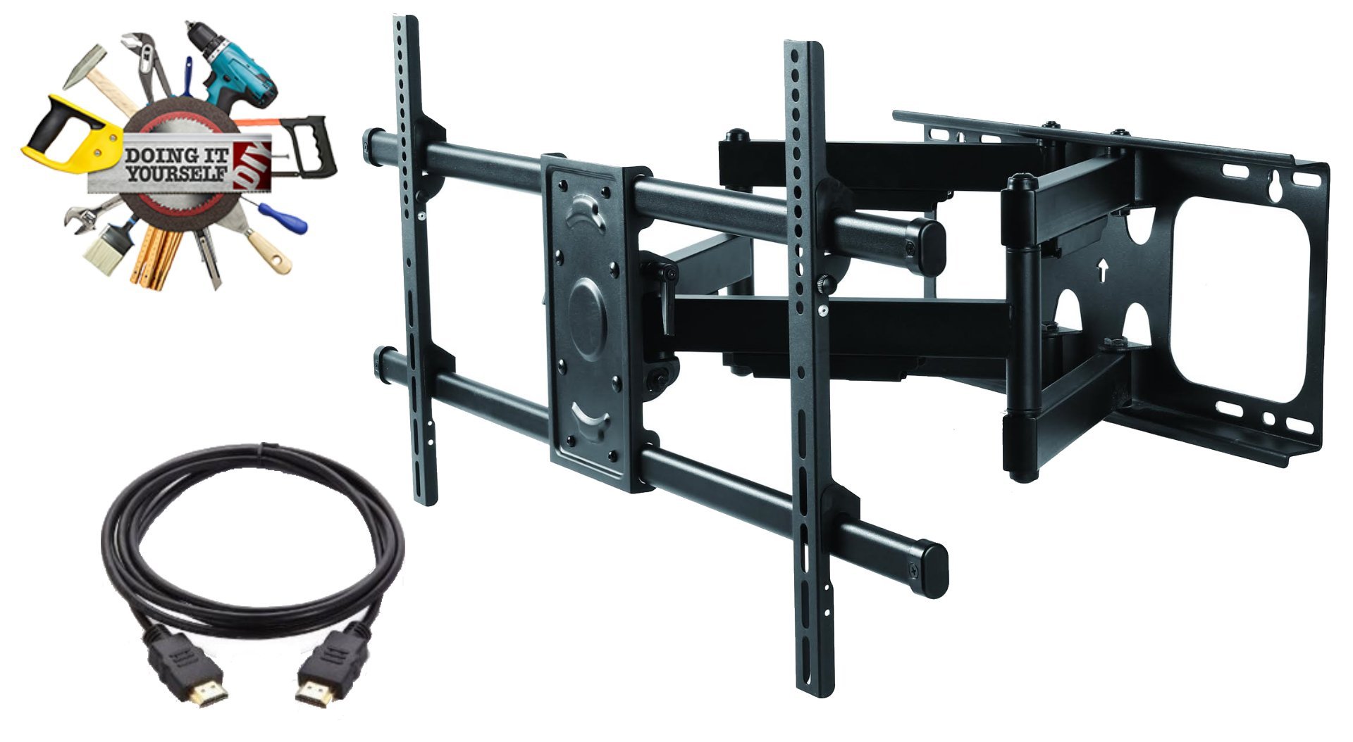 Elite Mount - Heavy Duty Dual Arm Articulating TV Wall Mount Bracket + High Speed HDMI Cable for LG 