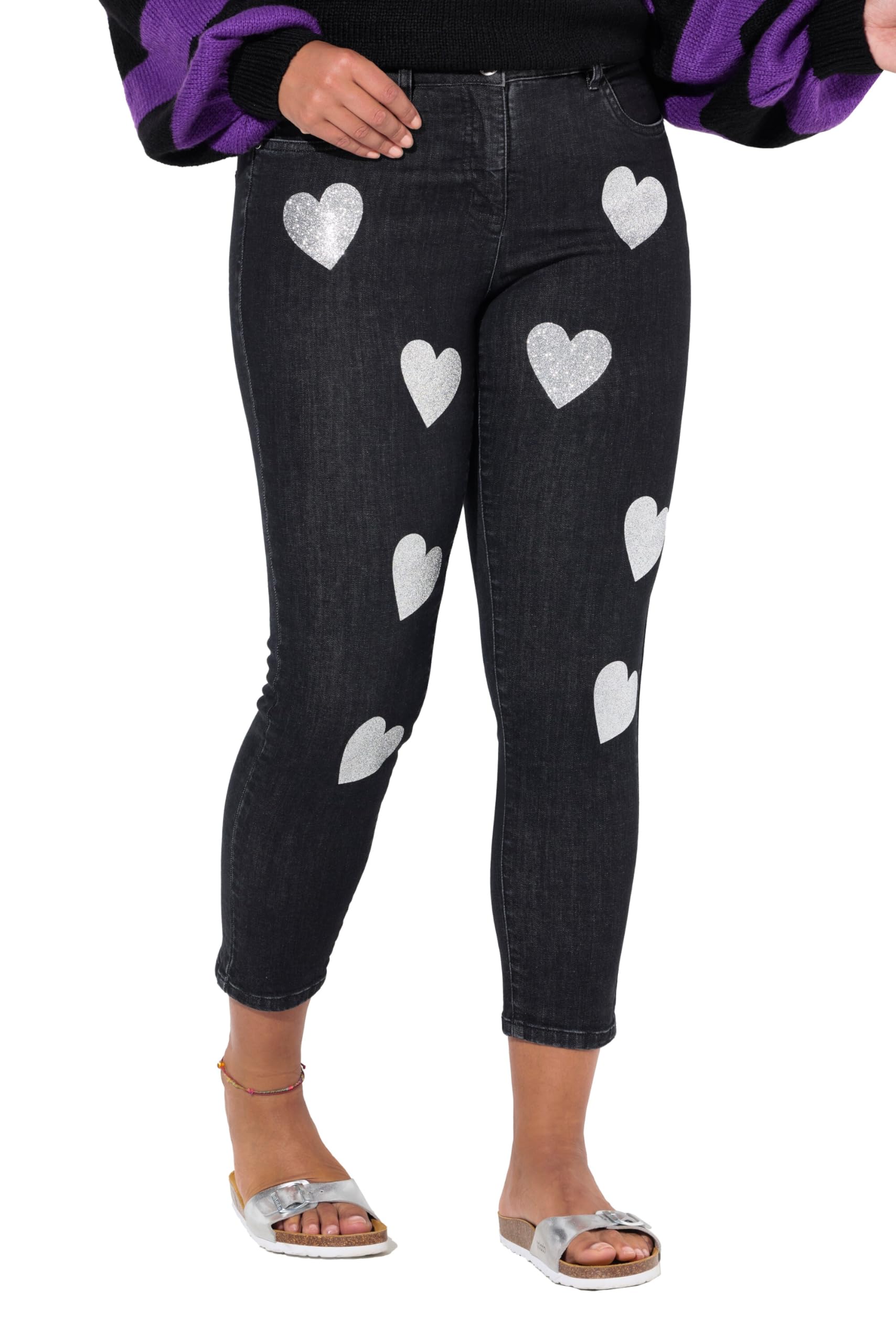 Angel of Style Damen große Größen Übergrößen Plus Size Jeans, Straight Fit, Glitzer-Herzen, 5-Pocket 835342
