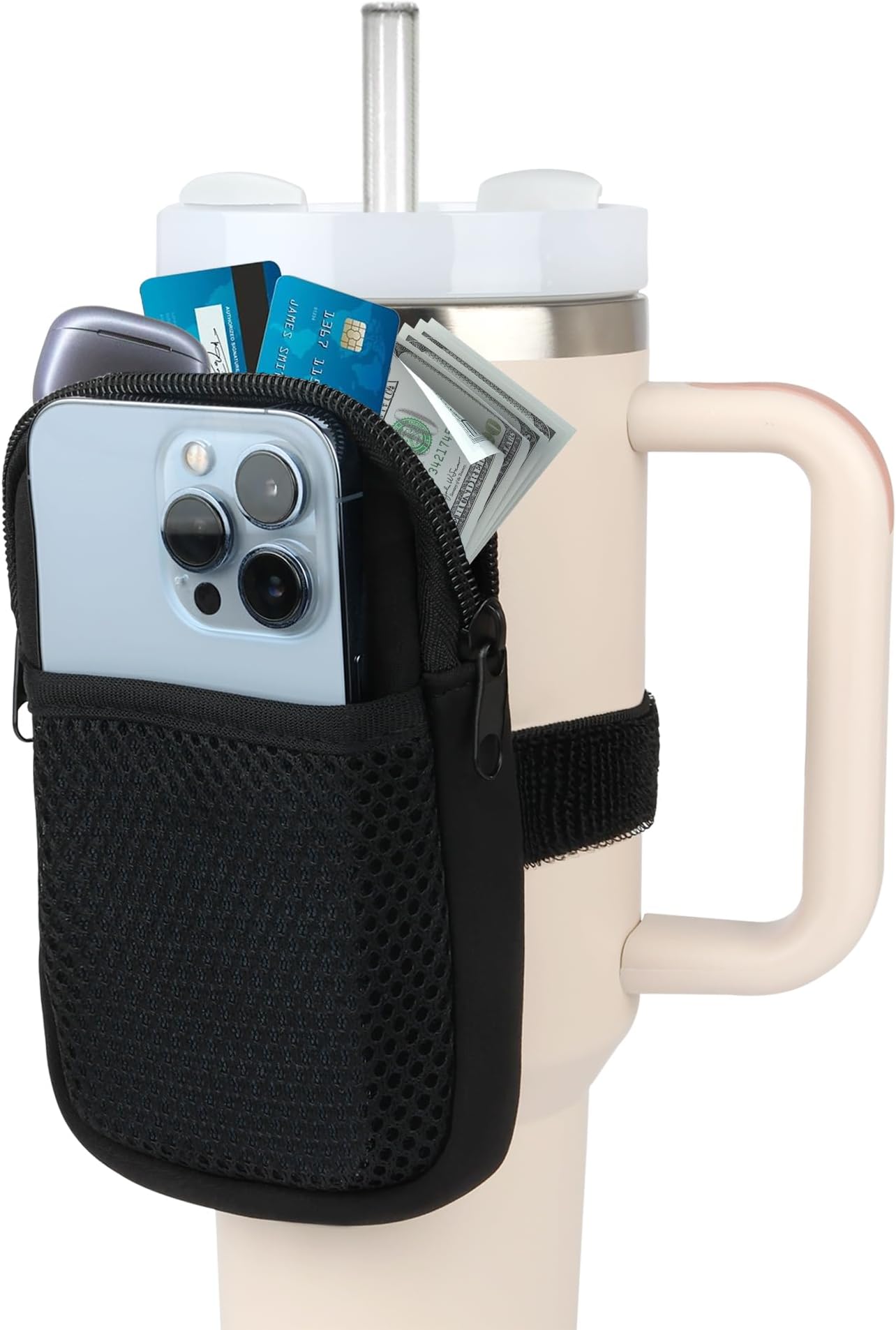 evron Water Bottle Pouch for Stanley Cup, Stanley Cup Accessories 40oz with Spacious Opening Mesh Pocket Fit for Most Mobiles,Gym Accessories Slip Proof Elastic Armband Tumbler Pouch