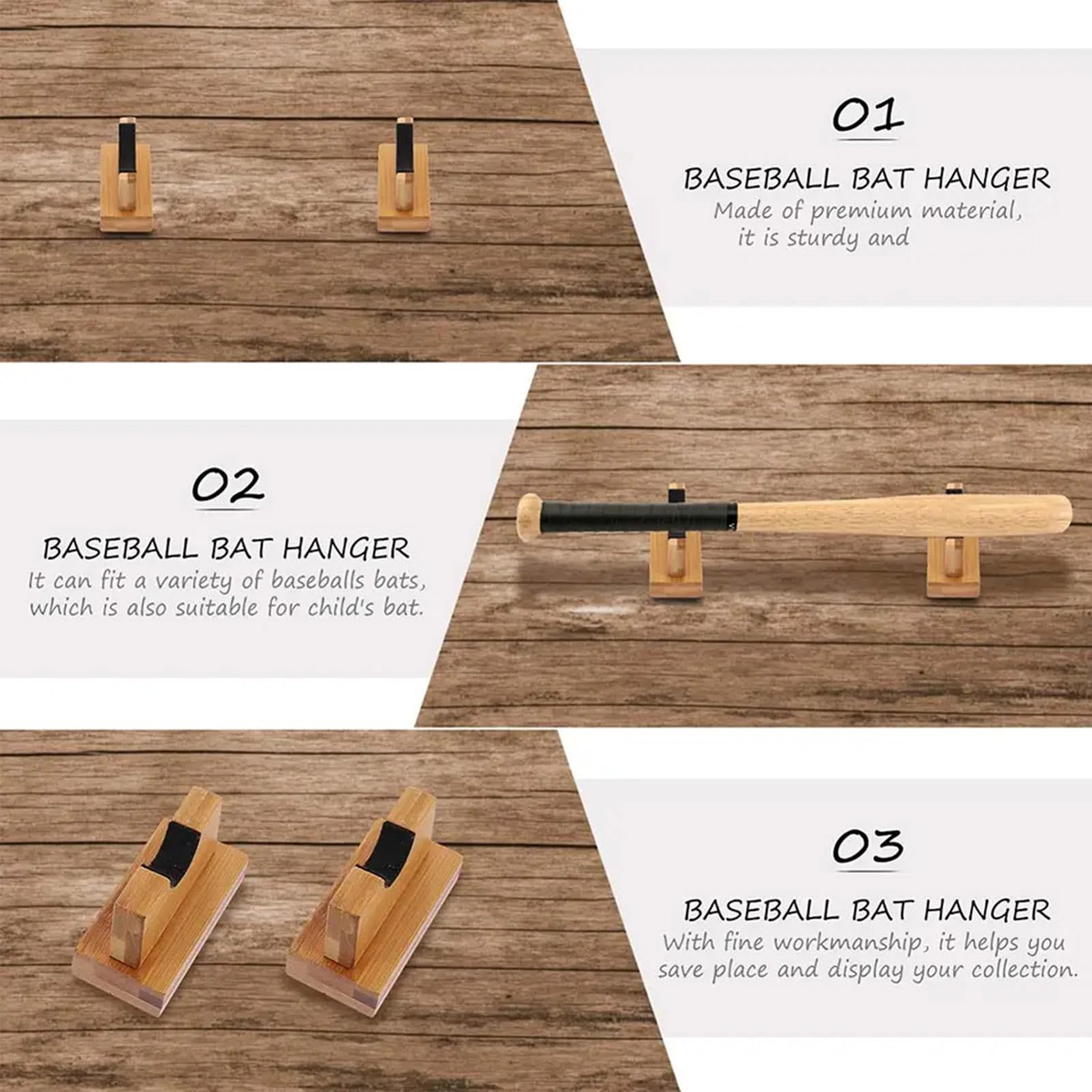Support pour batte de baseball, affichage horizontal, en bois massif, fait à la main - Support pour batte de baseball - Support pour batte de baseball - Support d'affichage horizontal pour batte de