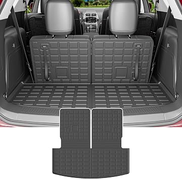 powoq 6&7 Seats Cargo Mat Compatible with 2020-2026 Ford Explorer Trunk Mat Cargo Liner Back Seat Protector TPE Replacement for 2020-2025 2026 Ford Explorer Accessories Trunk Mat with Backrest Mats