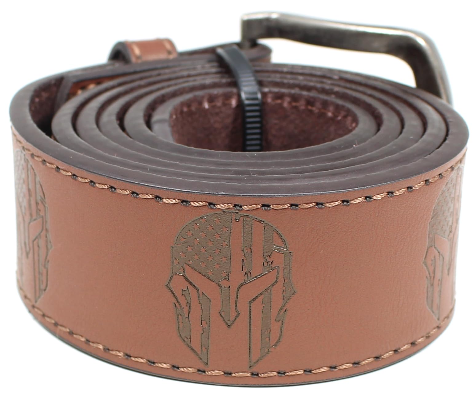 Spartan Helmet with American Flag Leather Belt Strap Metal Buckle 1.5" Wide with Snaps - USA Patriotic Stars Stripes Military
