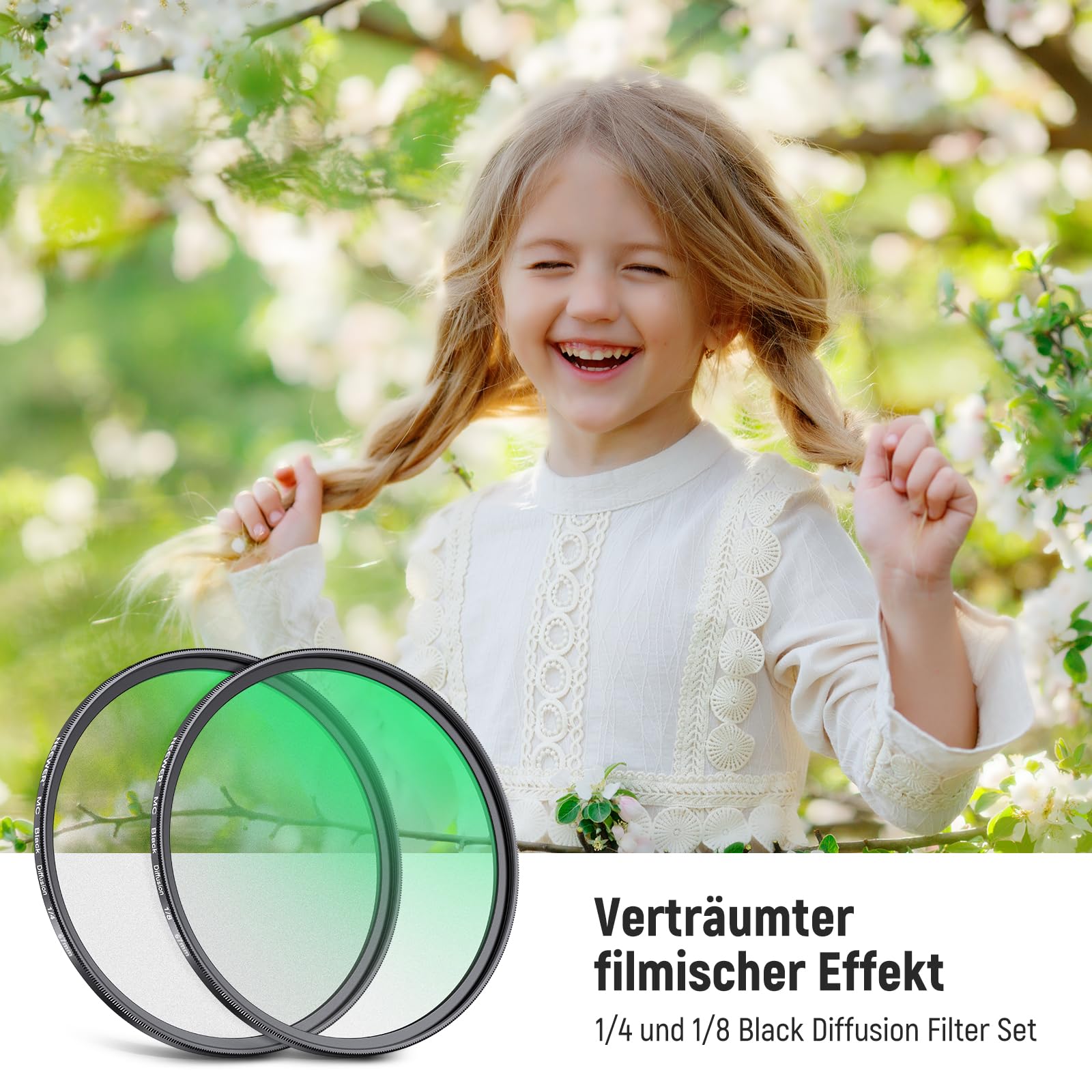 NEEWER 67mm 1/4 & 1/8 Black Diffusion Filter Set für einen filmischen Nebeleffekt (2er Pack), mehrschichtiger Filter für traumhafte Effekte mit Schutzhülle&Staubtüchern für Aufnahmen&porträts