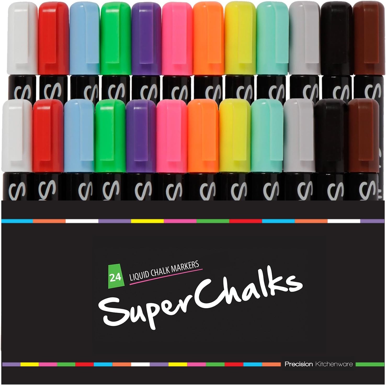 SuperChalks - Multi-Color Liquid Chalk Markers (24 Pack) - Reversible Tip