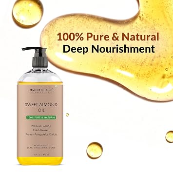 MAJESTIC PURE Sweet Almond Oil, Triple A Grade Quality, Pure and Natural from Spain, Cold Pressed, (Packaging May Vary) - 16 fl. Oz