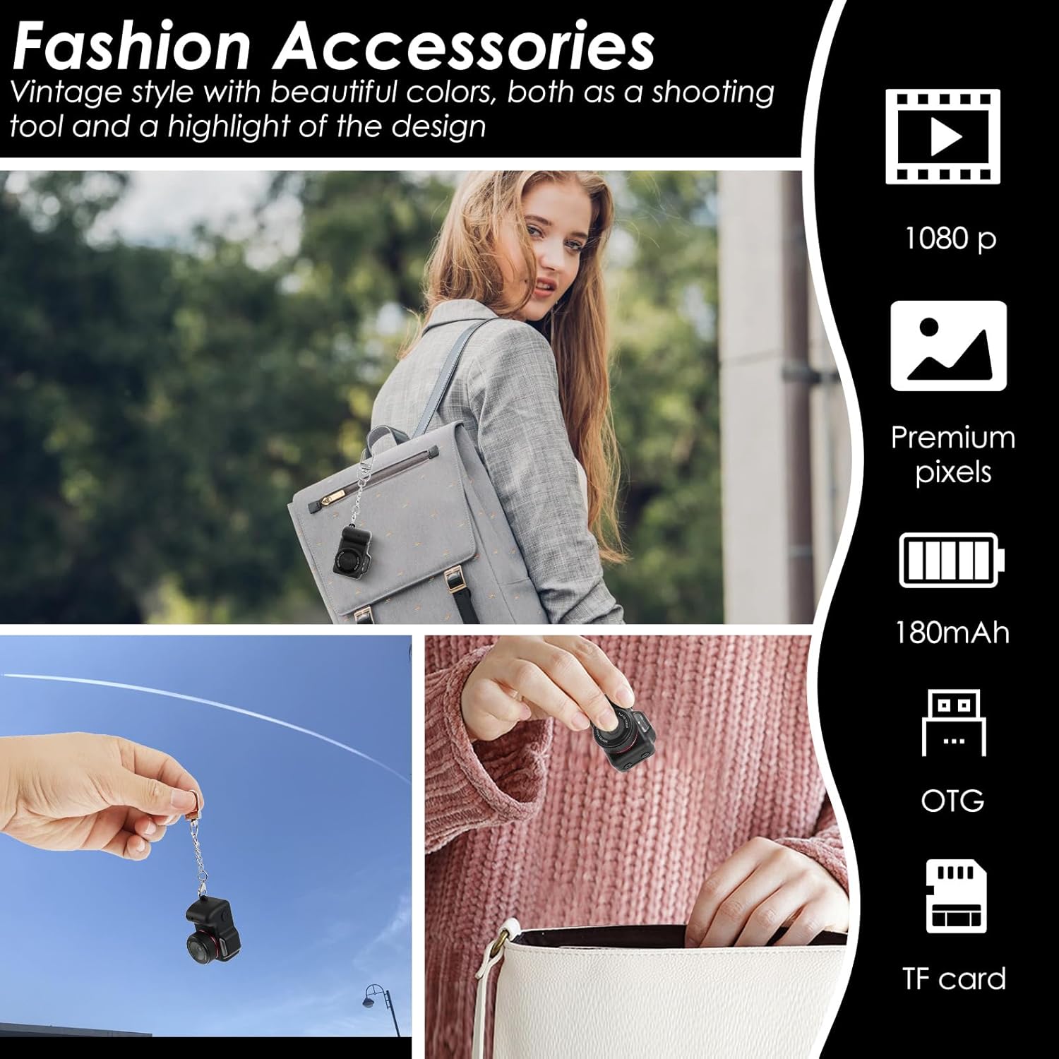 Mini Camera 1080P Video, Mini Keychain Digital Camera Pocket Size,Recorder with Long Battery Life for Traveling Party and Photography(Black)