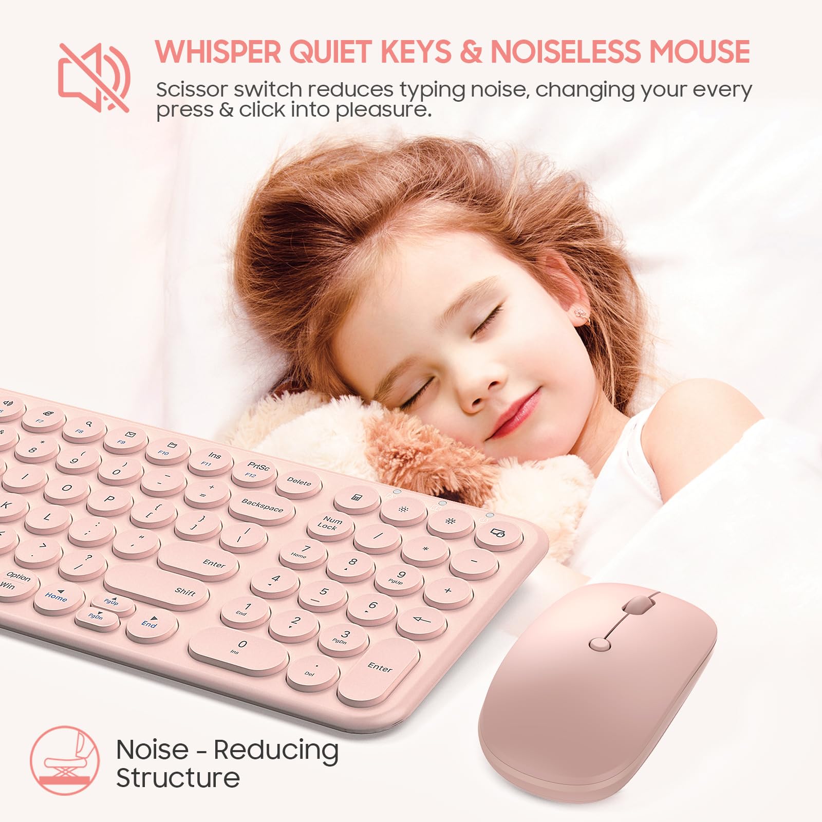 Wireless Keyboard And Mouse Combo, 2.4GHz USB Cordless Round Keys Set ...