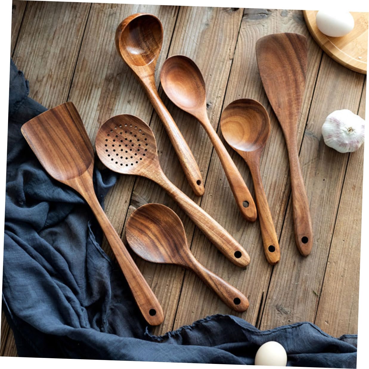 Veemoon Set di Cucchiai per Servire e Preparare Insalate per Cucina con Design Multifunzionale in Legno Elegante e Pratico