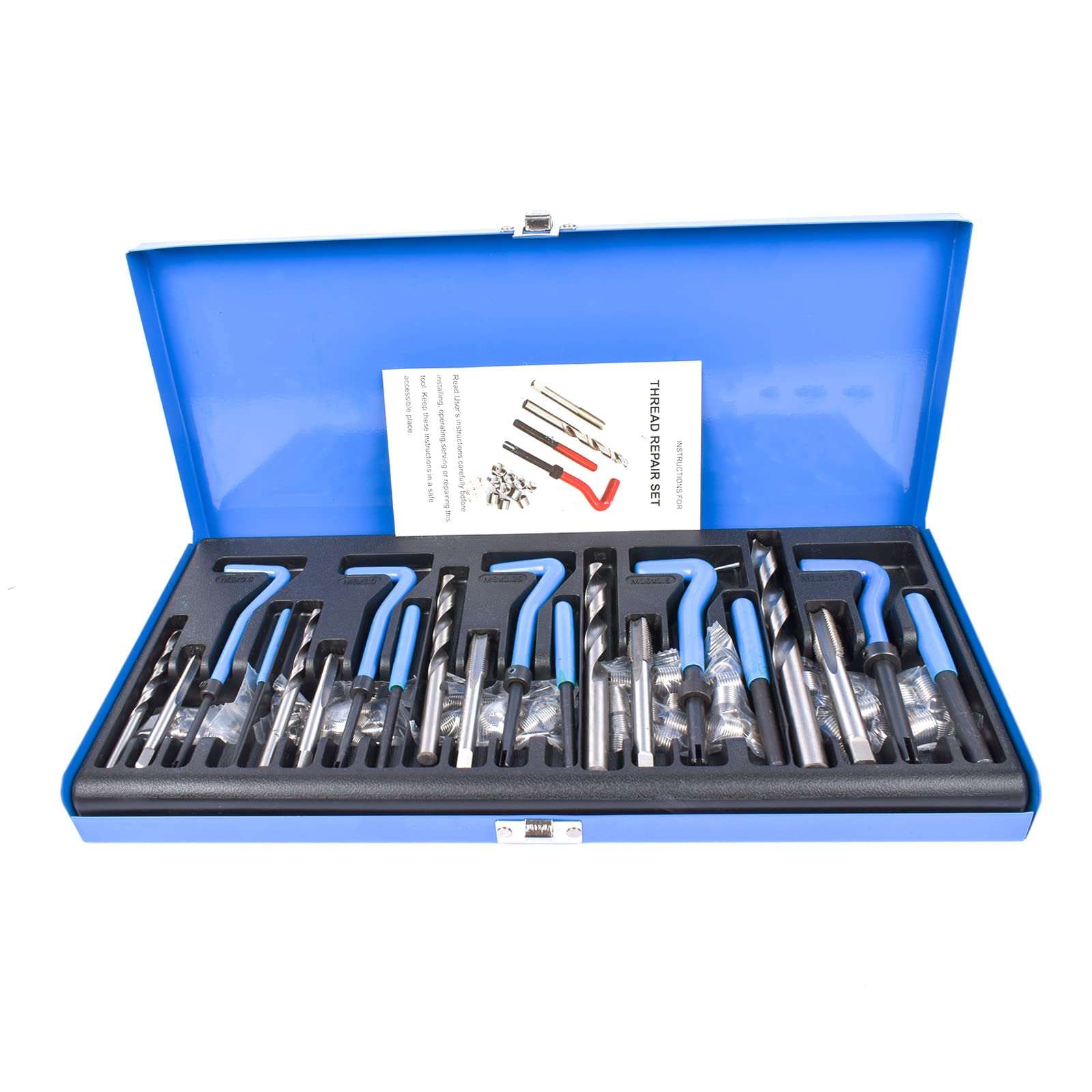 Bisenya Kit da 131 pezzi di riparazione filettatura, utensili per riparazione filettatura M5 M6 M8 M10 M12, filettatura blu