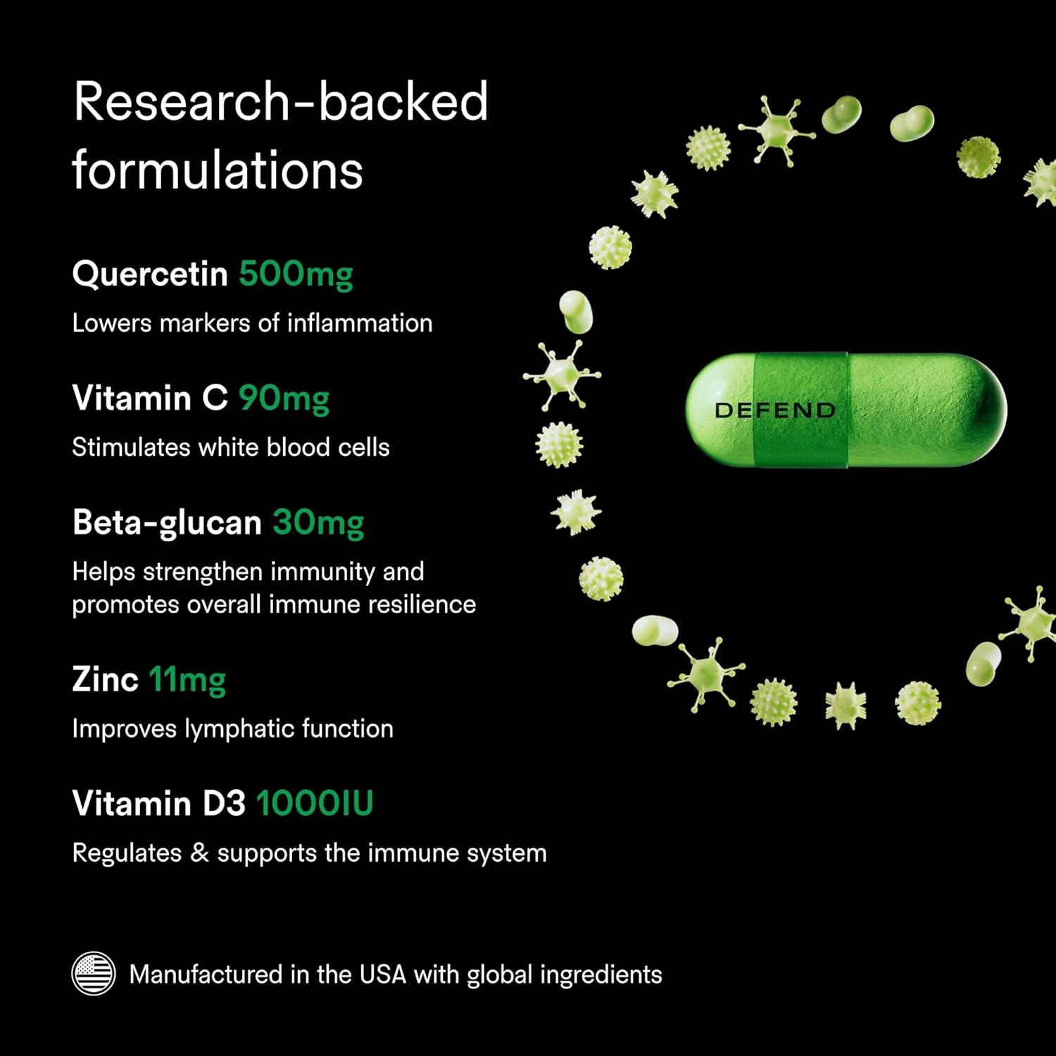 Tally Health Defend - Immune Support & Longevity Supplement, Vegan, Non-GMO, with Quercetin, Vitamin C, Beta-glucan, Zinc, Vitamin D3-60 Capsules, 30-Day Supply - Image 4