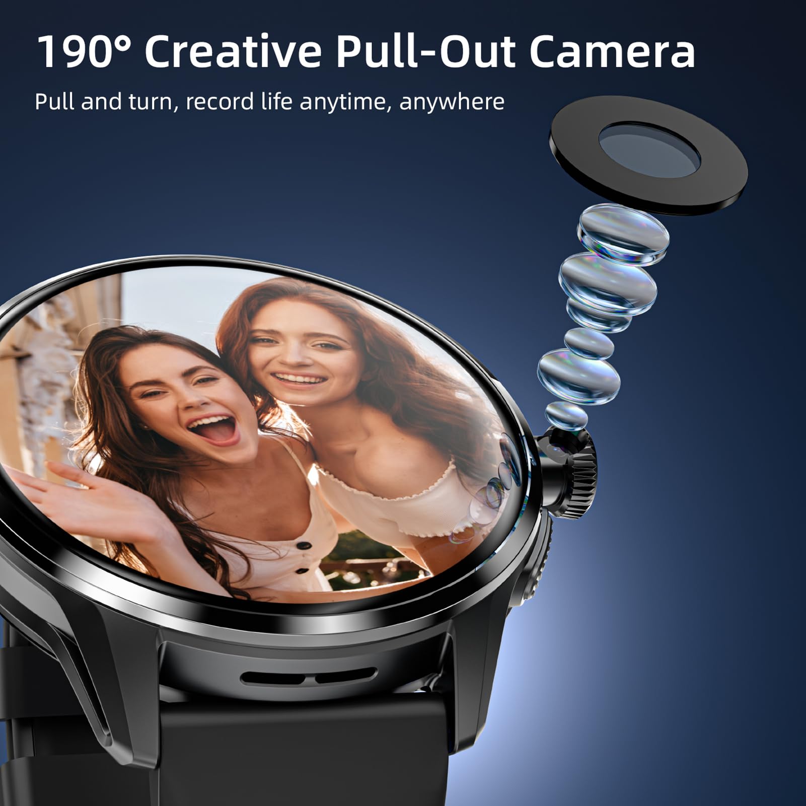 Jectse Smart Watch 4G LTE Smartwatch Cellulare 4G con Display HD da 1,6'' Fotocamera Rotante Batteria a Lunga Durata Modalità Multi Sport Chiamate SIM NFC per Uomo Donna (BLACK)