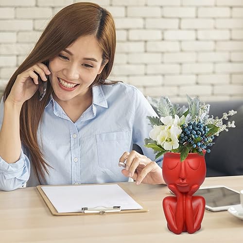 Miniatura 9 de WAONIQ Macetas de cara, maceta de cabeza, macetas de cabeza de resina, macetas para suculentas, soporte para lápices de flores, macetas de