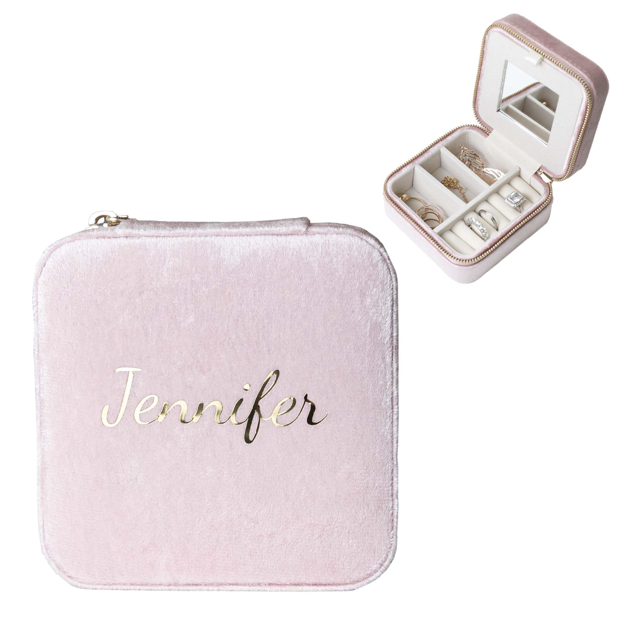 Customizable Compact Velvet Jewelry Box with Mirror, Travel Jewelry Case, Travel Jewelry Organizer, Jewelry Box for Women and Girls, Small Jewelry