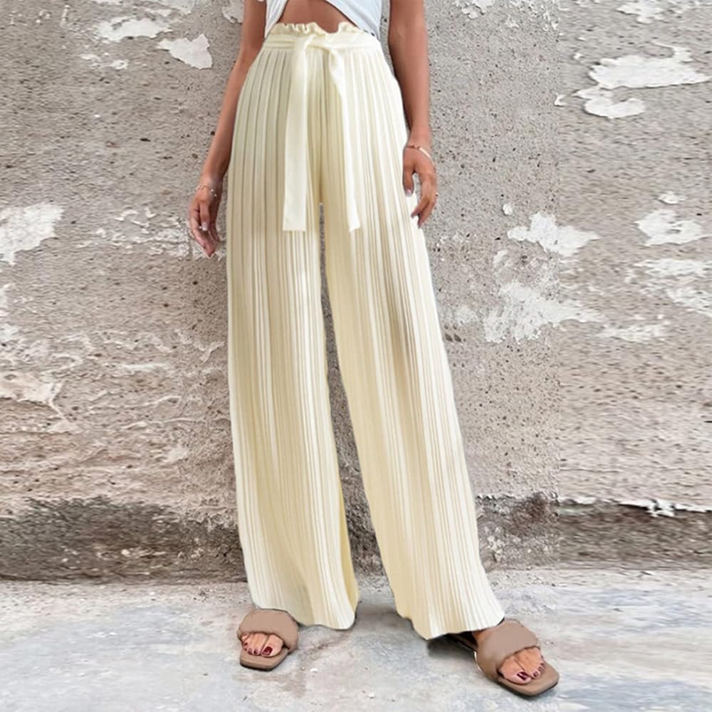 Pantaloni Donna MGizo A Coste - Vita Alta, Gamba Dritta E Larga, Leggeri E Traspiranti Per Estate E Tempo Libero