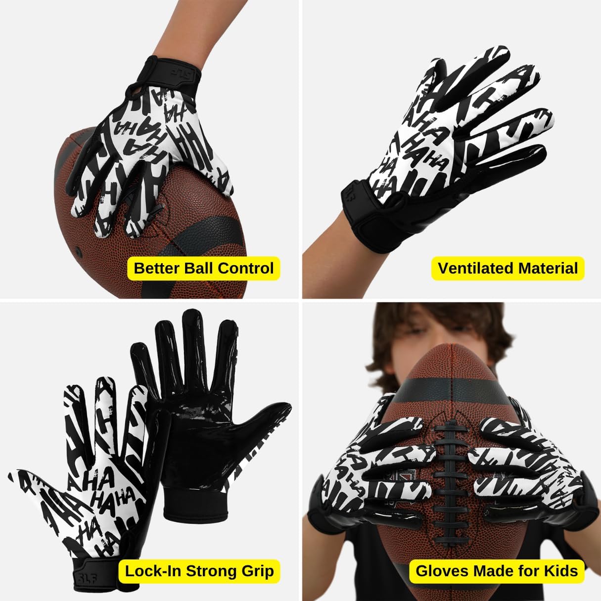 SLEEFS Youth Football Gloves for Boys & Girls - Wide Receiver Football Gloves with Sticky Grip for Catch Control - Lightweight, Breathable Fit - Durable Kids Glove, Youth Small or Large