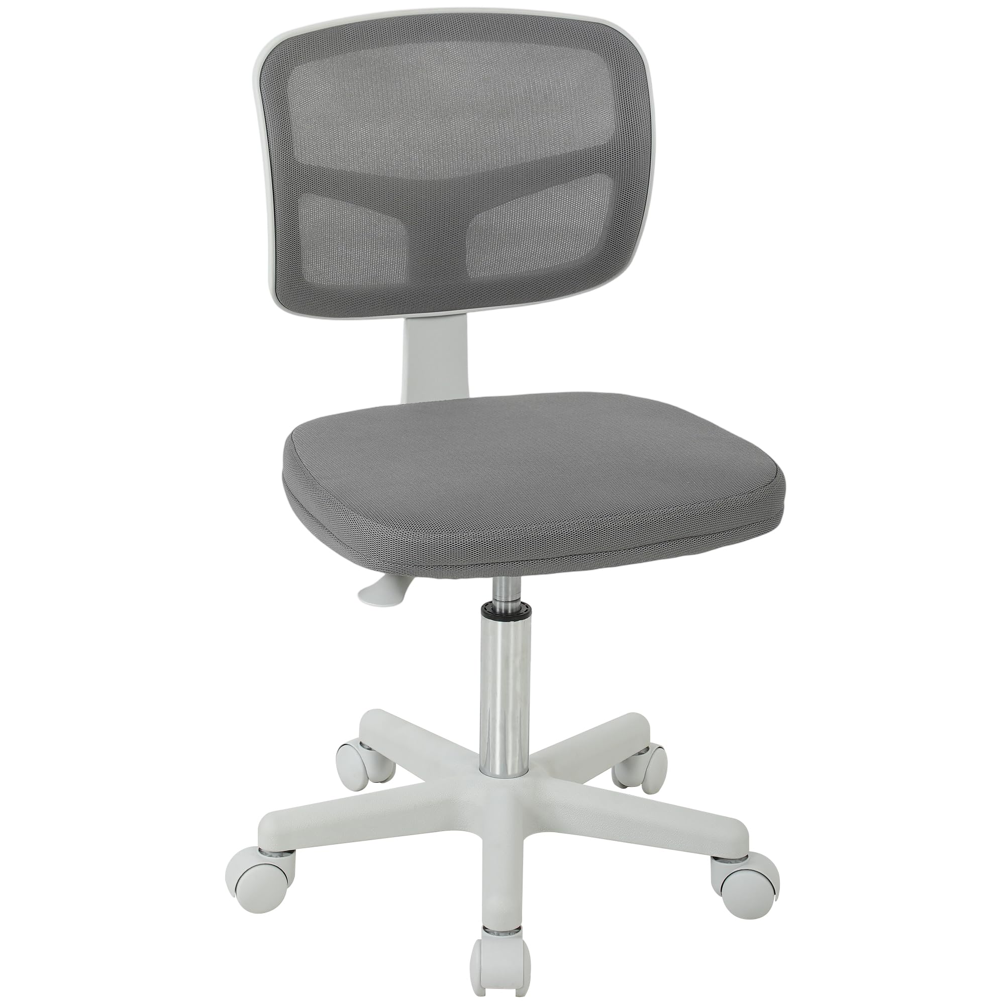 Vinsetto Ergonomischer Bürostuhl ohne Armlehnen, drehbar, Grau | Bürostuhl, gebogene Rückenlehne aus Netz, Rollen, höhenverstellbar, für Schminktisch, Schlafzimmer