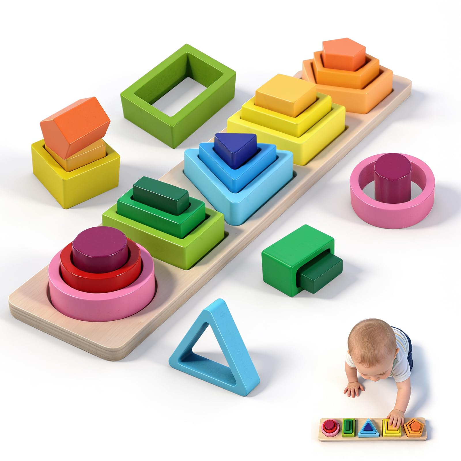 Juguetes Montessori Para Niños De 1 a 2 a 3 Años, Juguetes Para Apilar Y Clasificar, Torre De Clasificación De Madera, Juguetes Educativos De Formas Y Colores, Regalos Para Niños Y Niñas De 1 a 3 Años