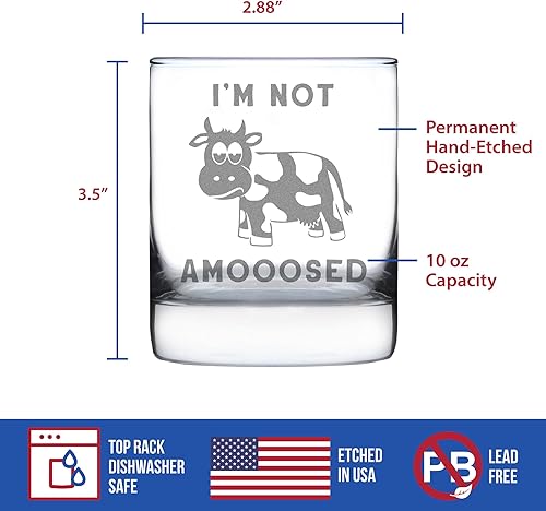 Miniatura 4 de Not Amooosed - Funny Cow Whiskey Rocks Glass Gifts for Men & Women - Fun Whisky Drinking Tumbler Décor