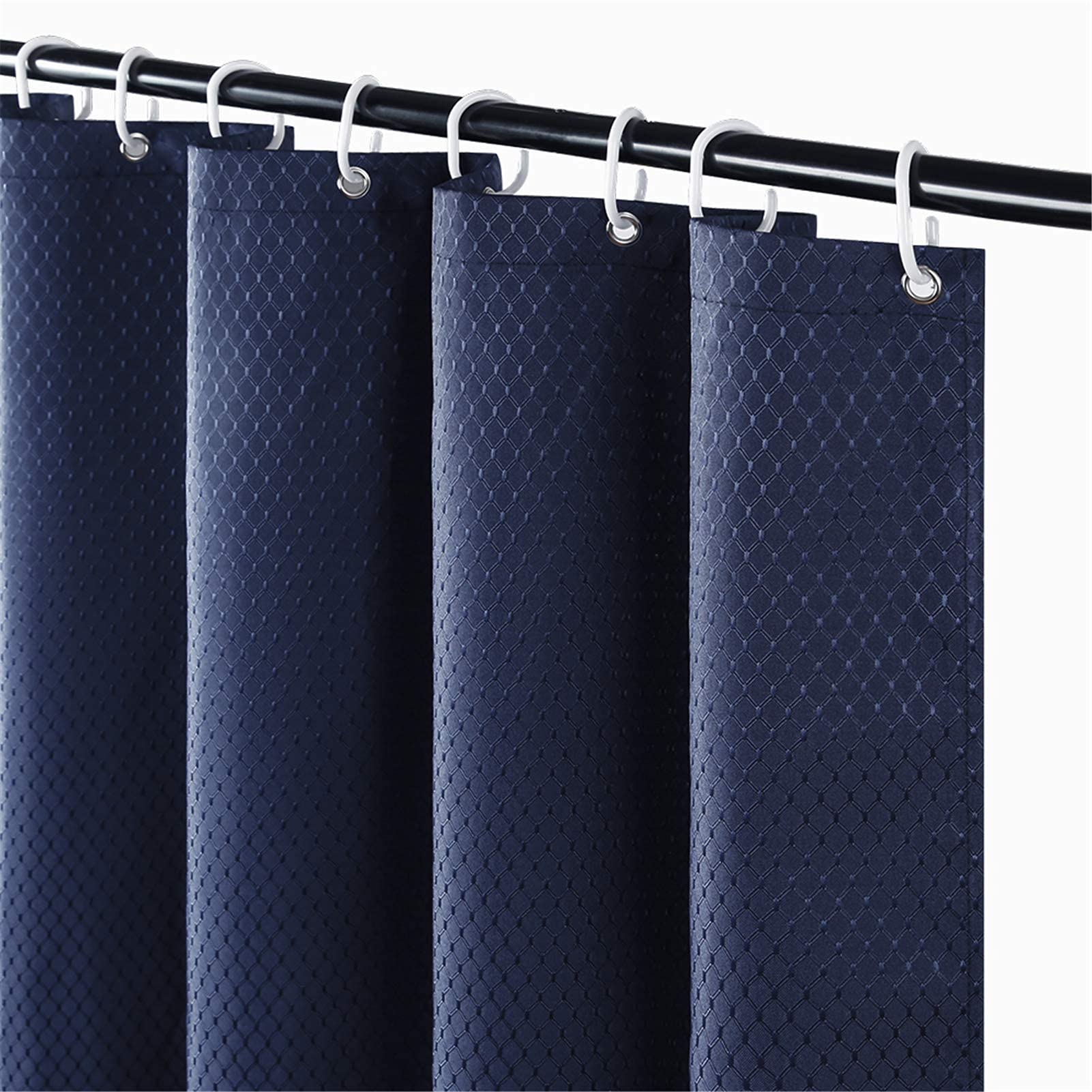 Furlinic Cortina Baño Antimoho Impermeable 120x200cm Cortina de Ducha Tela Poliéster Lavable con 8 Aros para Bañera Ducha Azul Marino Patrón de Panal