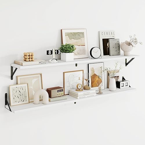 Miniatura 11 de Dreamland Estantes flotantes blancos para pared, juego de 2 estantes montados en la pared de 16 pulgadas de ancho x 8 pulgadas de profundidad,
