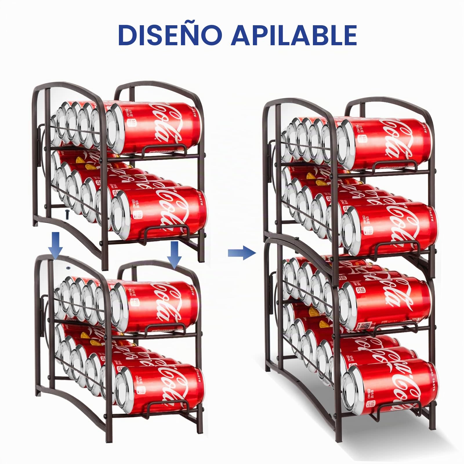 Mutool Paquete de 2 soportes apilables para latas, organizador de latas para nevera, armario de cocina, estante de almacenamiento para encimera, organizadores de despensa y almacenamiento, bronce