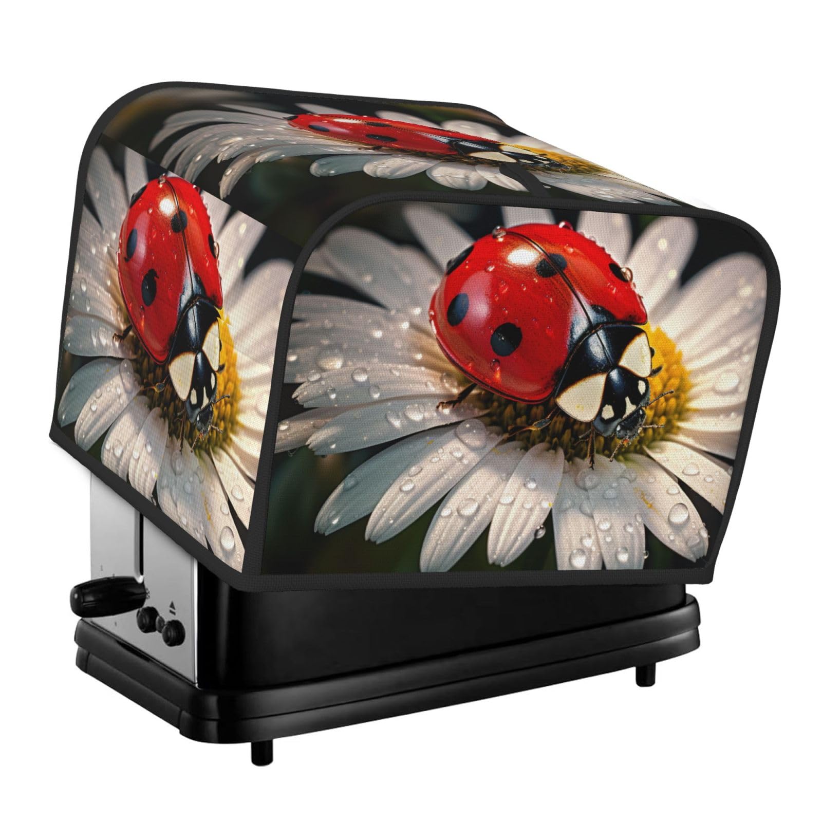 Ladybug Flower Print 4-Slice Toaster Cover Dustproof Waterproof Kitchen Appliance Protector For Bread