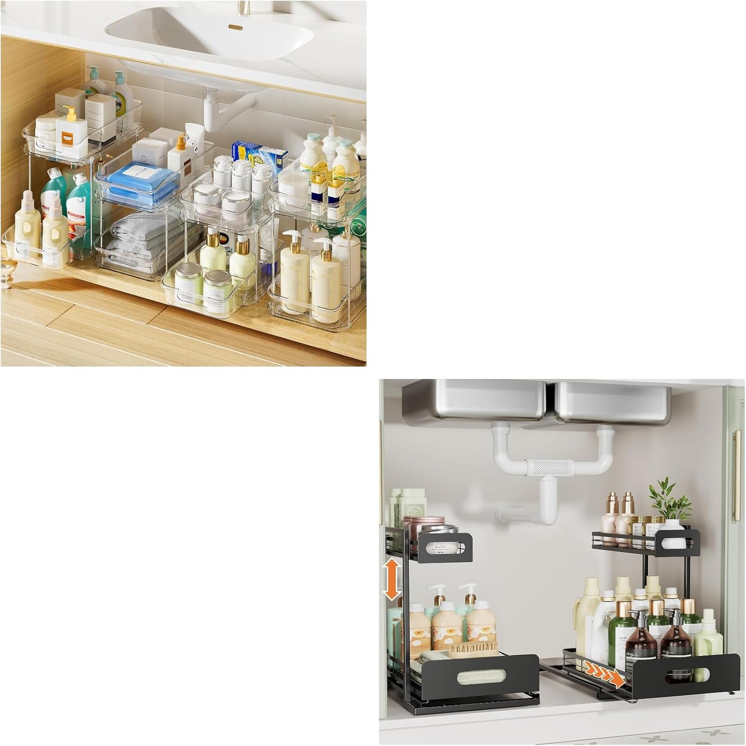 Delamu Bathroom Organizers and Storage, 2 Tier Pull Out Under Cabinet Organizer