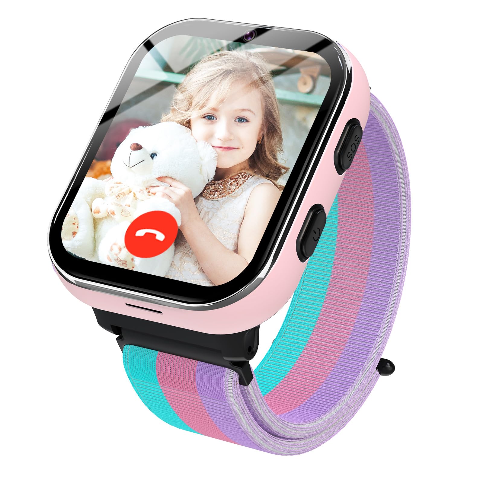 PTHTECHUS Reloj Inteligente Niños GPS, 4G Reloj Teléfono para Niños con Llamada, Videollamada, WiFi, Cámara, SOS, Chat de Voz y Función de Juegos de Rompecabezas para Niños Niñas (Rosa)
