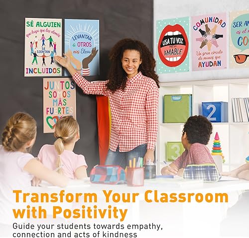 Miniatura 7 de S&O - Juego de 6 impresiones para el aula en español de bondad, acentos educativos latinos, gráficos bilingües para estudio y oficina, letreros