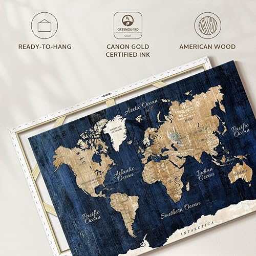 Vista 5 de Elephant Stock Lienzo texturizado de madera con mapa del mundo, 1 panel, decoración de pared de mapa del mundo, decoración de pared de mapa del Mapa